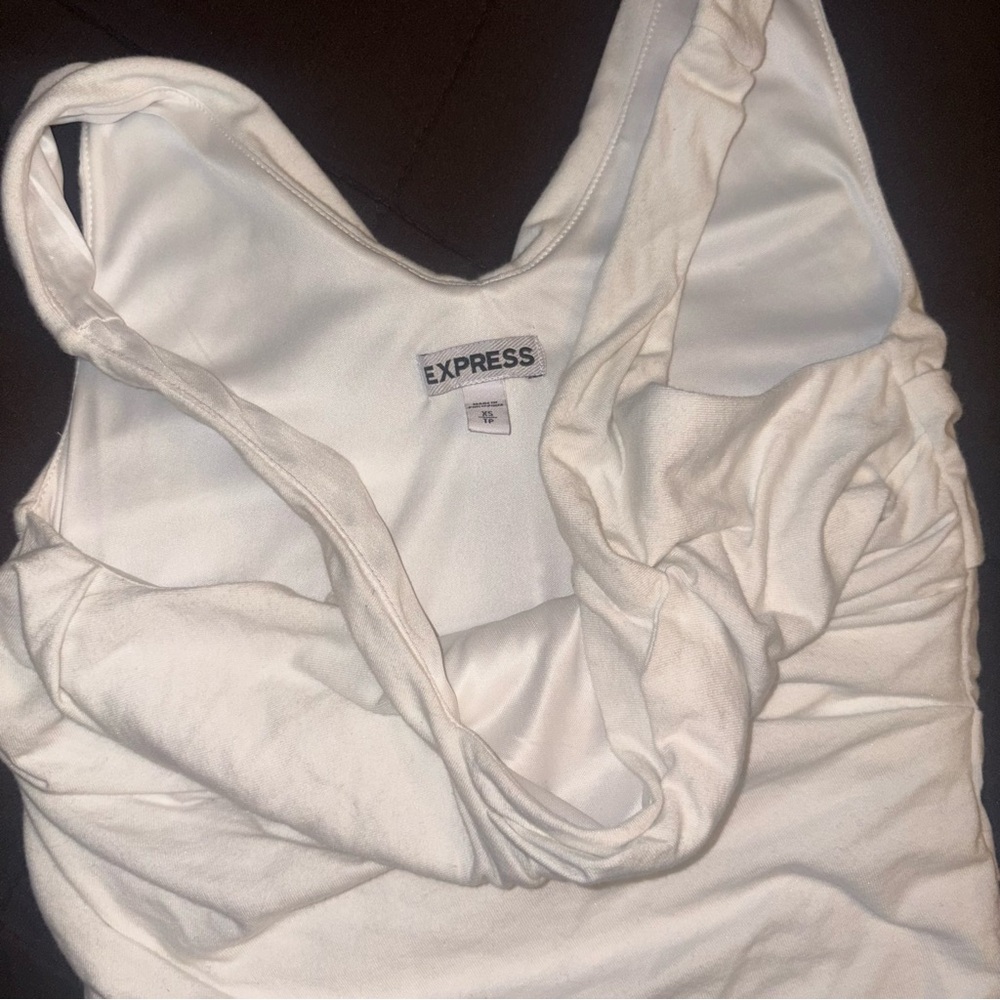 Express White Ruched Square-Neck Tank - Picture 7 of 8